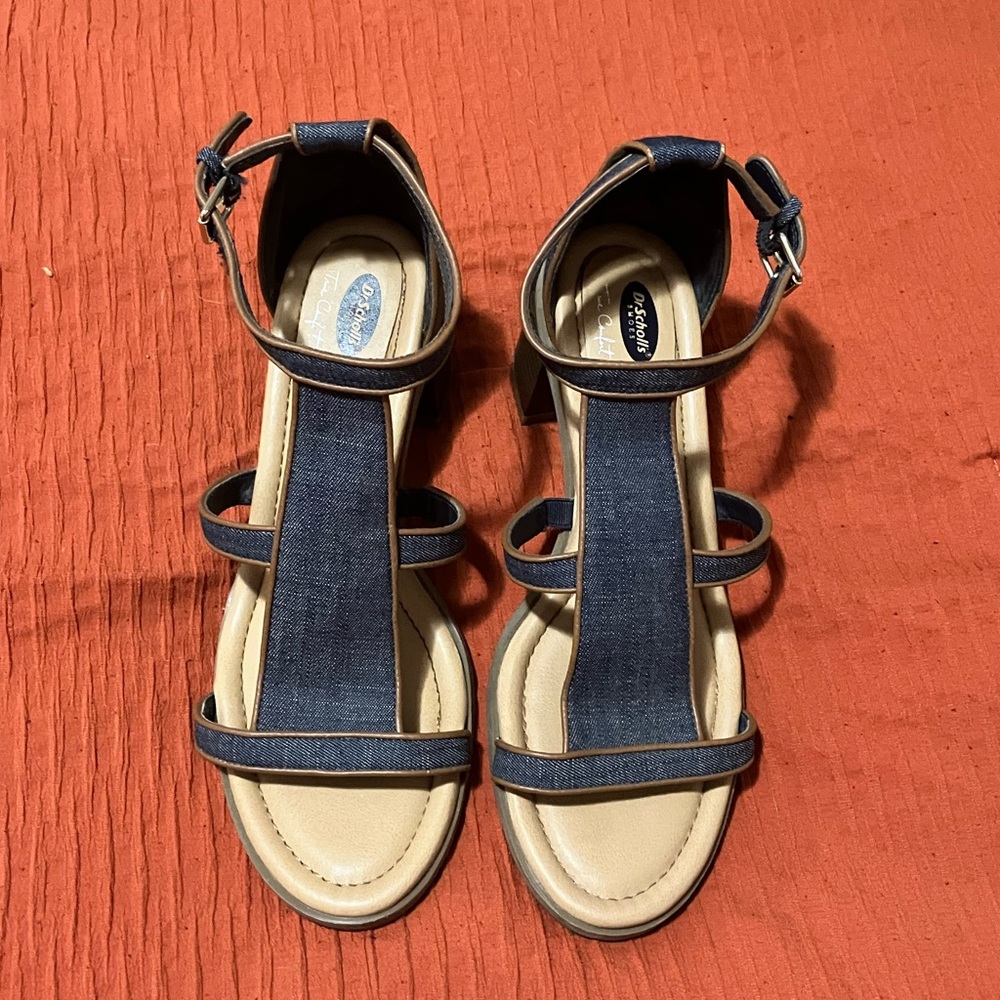 Blue Dr scholls denim strappy sandals